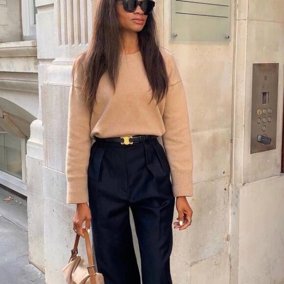 Celine Triomphe Gold Buckle Black Belt - Picture 1 of 7